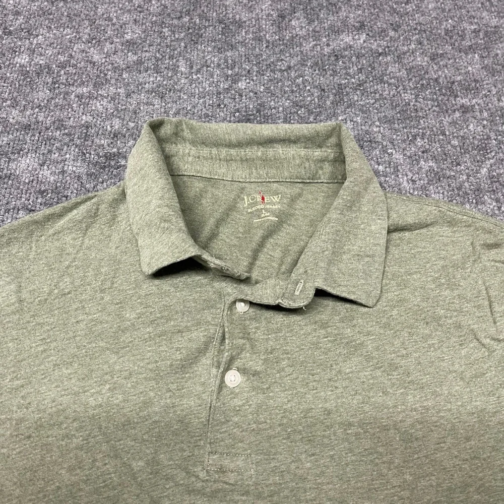 J.Crew Polo Shirt Mens Large Olive Green Oarsman Sueded Jersey Cotton Slim Fit